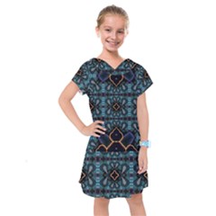 Blue Pattern Kids  Drop Waist Dress