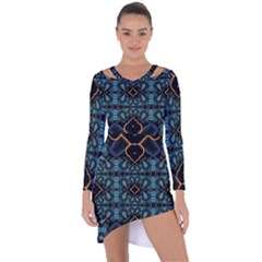 Blue Pattern Asymmetric Cut-out Shift Dress