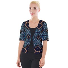 Blue Pattern Cropped Button Cardigan by Dazzleway