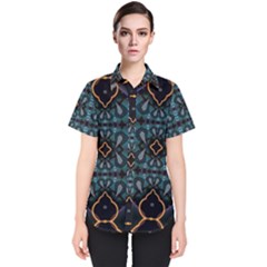 Blue Pattern Women s Short Sleeve Shirt