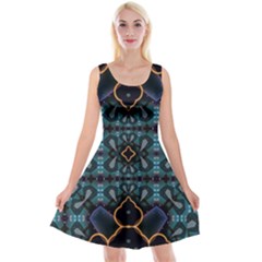 Blue Pattern Reversible Velvet Sleeveless Dress