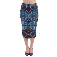 Blue Pattern Velvet Midi Pencil Skirt by Dazzleway