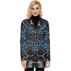 Blue Pattern Button Up Hooded Coat 