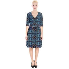 Blue Pattern Wrap Up Cocktail Dress