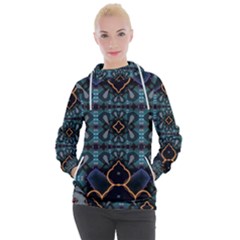 Blue Pattern Women s Hooded Pullover