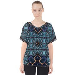 Blue Pattern V-neck Dolman Drape Top by Dazzleway