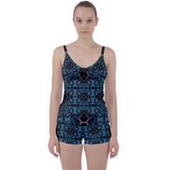 Blue Pattern Tie Front Two Piece Tankini