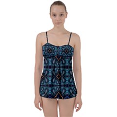 Blue Pattern Babydoll Tankini Set by Dazzleway