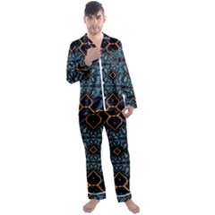 Blue Pattern Men s Long Sleeve Satin Pajamas Set