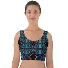 Blue Pattern Velvet Crop Top by Dazzleway