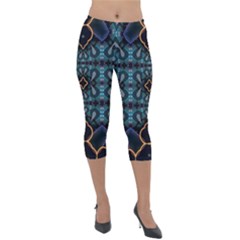 Blue Pattern Lightweight Velour Capri Leggings  by Dazzleway