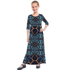 Blue Pattern Kids  Quarter Sleeve Maxi Dress by Dazzleway