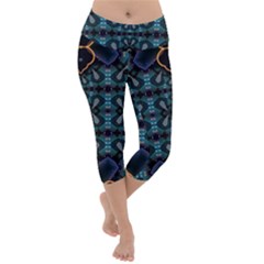 Blue Pattern Lightweight Velour Capri Yoga Leggings by Dazzleway