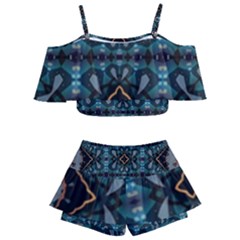 Blue Pattern Kids  Off Shoulder Skirt Bikini