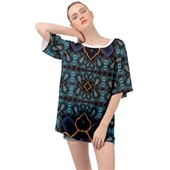 Blue Pattern Oversized Chiffon Top by Dazzleway