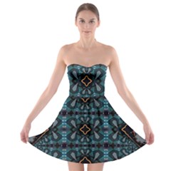 Blue Pattern Strapless Bra Top Dress