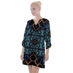 Blue Pattern Open Neck Shift Dress