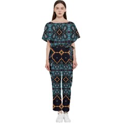 Blue Pattern Batwing Lightweight Jumpsuit by Dazzleway