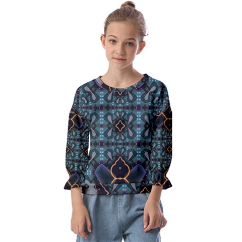 Blue Pattern Kids  Cuff Sleeve Top by Dazzleway