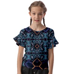 Blue Pattern Kids  Cut Out Flutter Sleeves