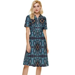 Blue Pattern Button Top Knee Length Dress by Dazzleway