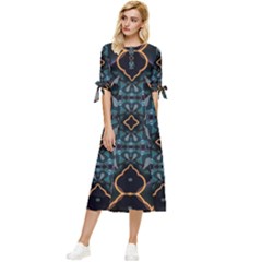 Blue Pattern Bow Sleeve Chiffon Midi Dress by Dazzleway