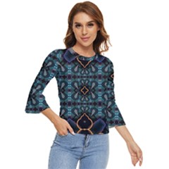 Blue Pattern Bell Sleeve Top