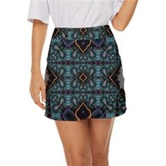 Blue Pattern Mini Front Wrap Skirt by Dazzleway