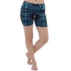 Blue Pattern Lightweight Velour Yoga Shorts by Dazzleway