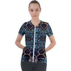 Blue Pattern Short Sleeve Zip Up Jacket by Dazzleway