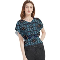 Blue Pattern Butterfly Chiffon Blouse