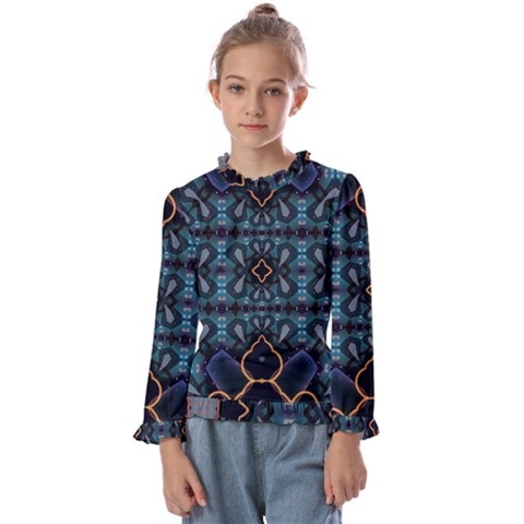 Blue Pattern Kids  Frill Detail Tee by Dazzleway