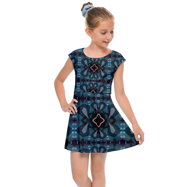 Blue pattern Kids  Cap Sleeve Dress