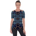 Blue pattern Shoulder Cut Out Short Sleeve Top View1