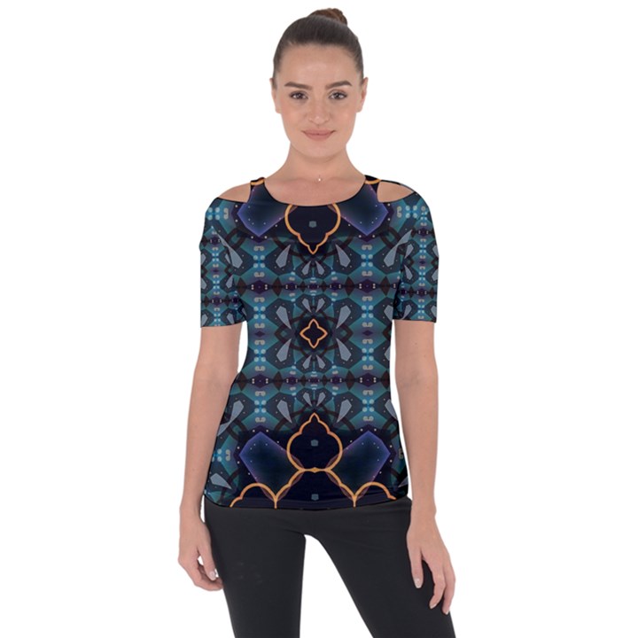 Blue pattern Shoulder Cut Out Short Sleeve Top