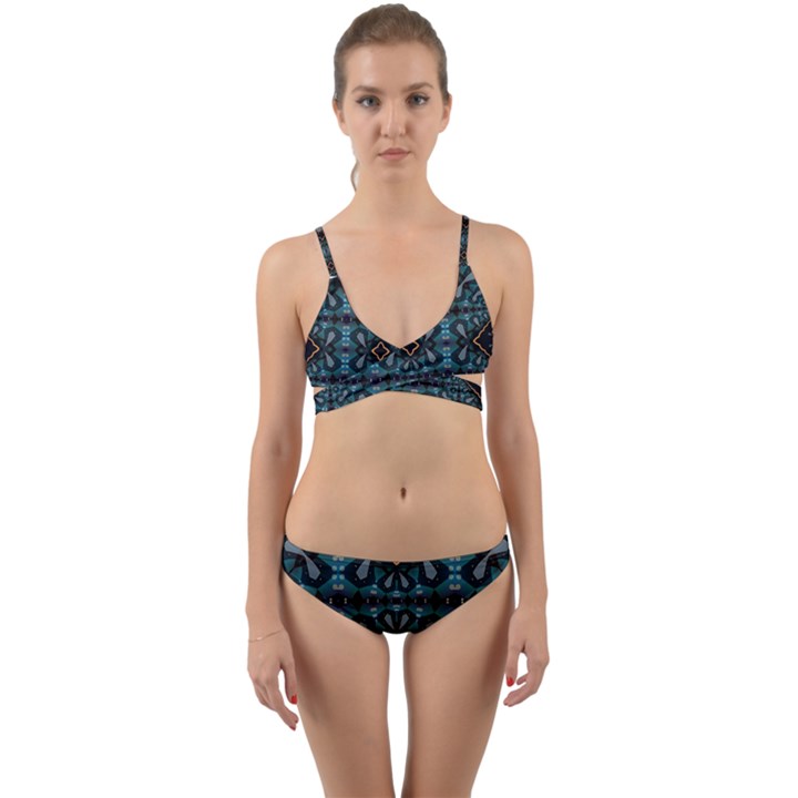 Blue pattern Wrap Around Bikini Set