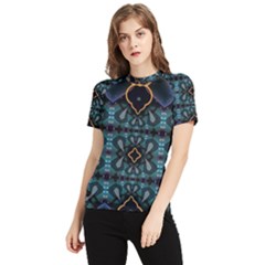 Blue Pattern Women s Short Sleeve Rash Guard