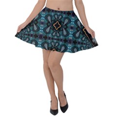 Blue Pattern Velvet Skater Skirt