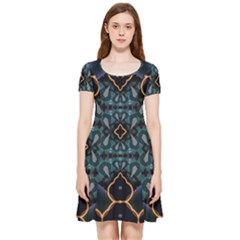 Blue Pattern Inside Out Cap Sleeve Dress by Dazzleway