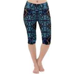 Blue Pattern Lightweight Velour Cropped Yoga Leggings by Dazzleway