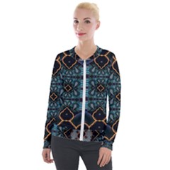 Blue Pattern Velvet Zip Up Jacket by Dazzleway