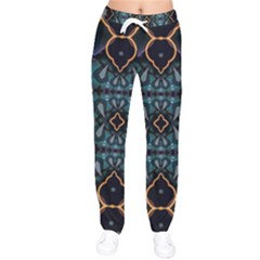 Blue Pattern Women Velvet Drawstring Pants