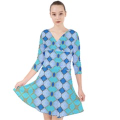 Turquoise Quarter Sleeve Front Wrap Dress by Dazzleway