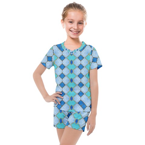 Turquoise Kids  Mesh Tee And Shorts Set by Dazzleway