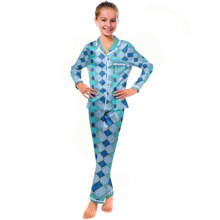 Turquoise Kid s Satin Long Sleeve Pajamas Set