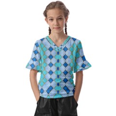 Turquoise Kids  V-neck Horn Sleeve Blouse by Dazzleway