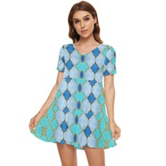 Turquoise Tiered Short Sleeve Mini Dress