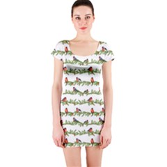 Bullfinches On The Branches Short Sleeve Bodycon Dress by SychEva