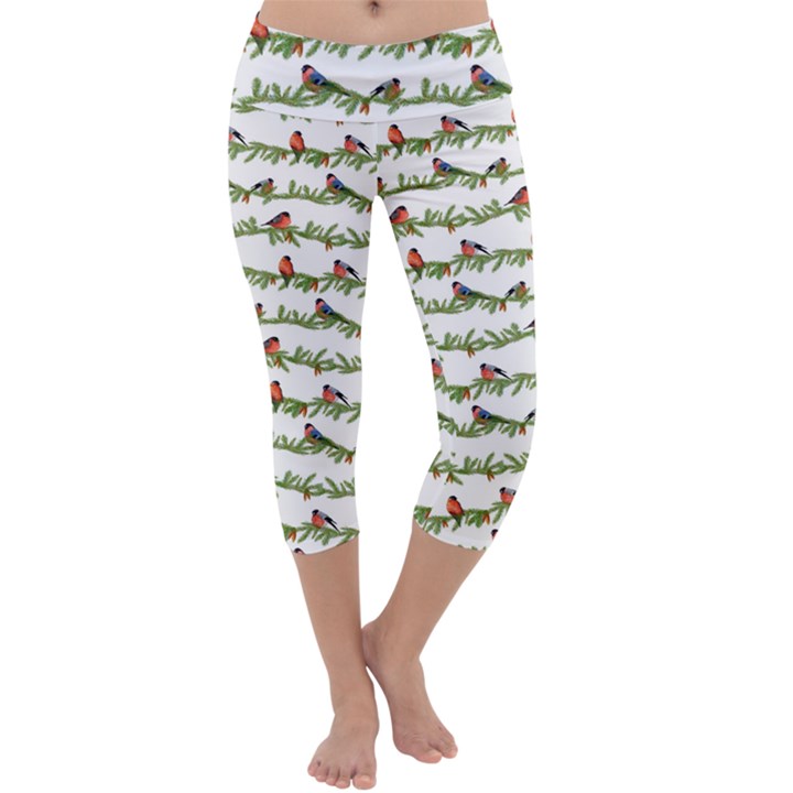 Bullfinches On The Branches Capri Yoga Leggings