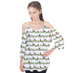 Bullfinches On The Branches Flutter Sleeve Tee 